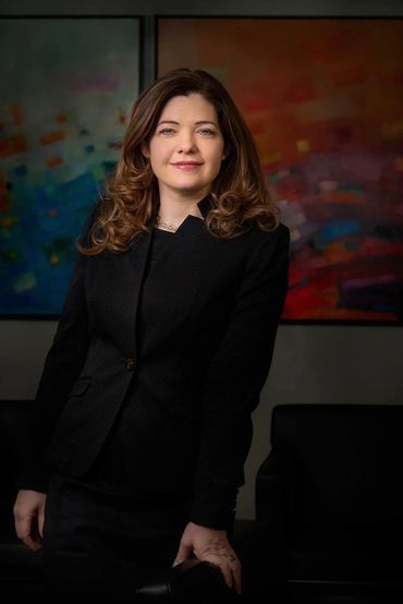 executive portrait of a woman in an office reception area