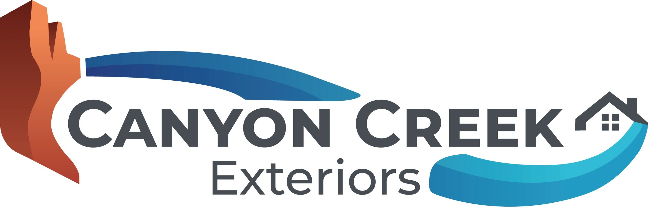 Logo of Canyon Creek Exteriors featuring a canyon, a creek and an exterior of a house.
