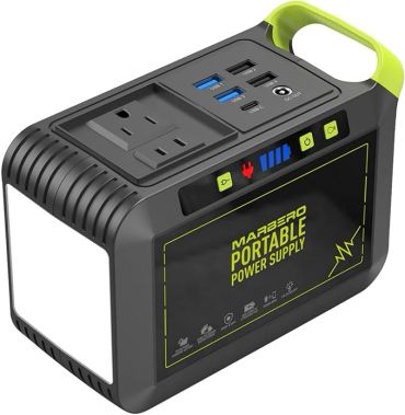 Portable Marbero power supply with multiple USB ports and AC outlets.