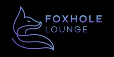 Fox silhouette logo with text 'Foxhole Lounge' in gradient.