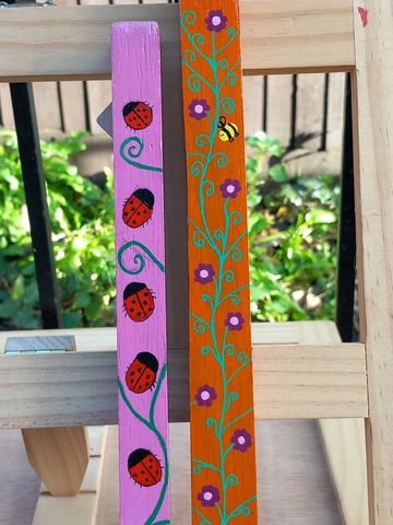 2 narrow lengths of oak, pink with ladybirds and orange with flowers