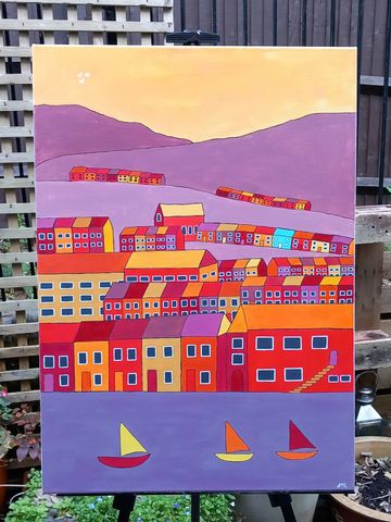 Canvas with orange  yellow houses