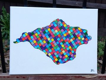 Canvas of the Isle of Wight silhouette filled with coloured squares 