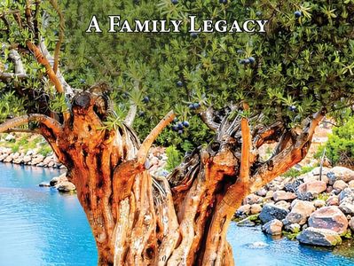 Deep-rooted tree by blue water with text overlay.