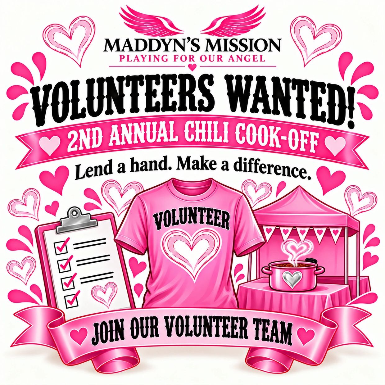 Volunteers wanted for Maddyn's Mission chili cook-off.