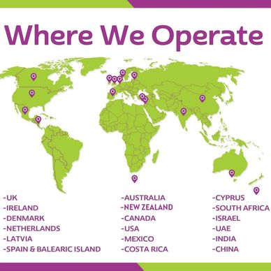 World map shows locations where the company operates globally.