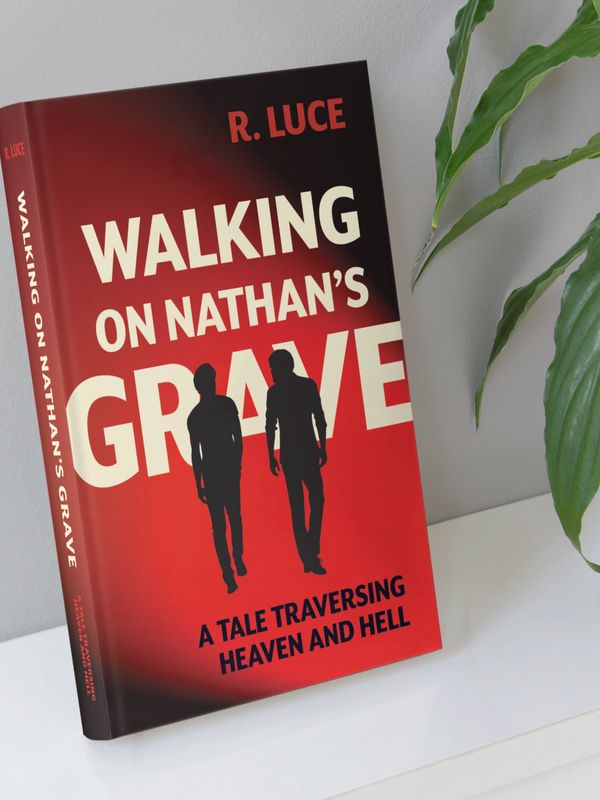 Book titled 'Walking on Nathan's Grave' by R. Luce on a white surface.