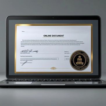 notarized document on laptop screen