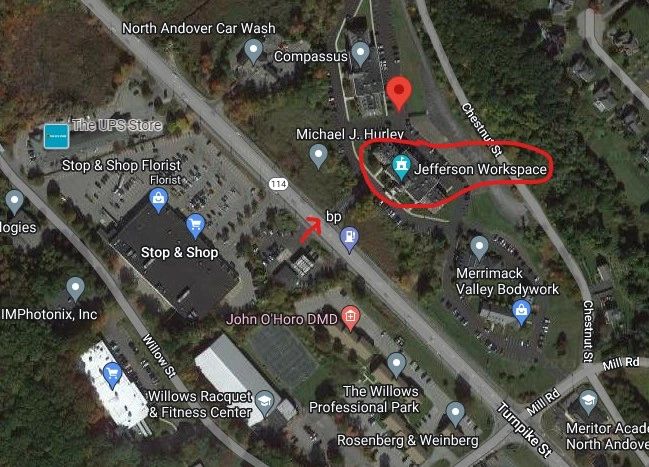 Aerial map view highlighting Jefferson Workspace.