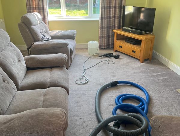 Luxury fabric sofa professionally cleaned with outstanding moisture recovery for faster drying and m