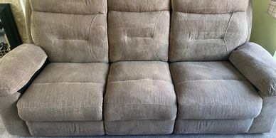 Deep cleaning fabric recliner sofa cleaned and refreshed with powerful van mounted upholstery cleani