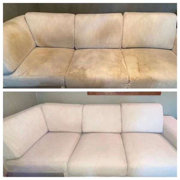 picture of before and after cleaning of a leather sofa in Castor Peterborough
