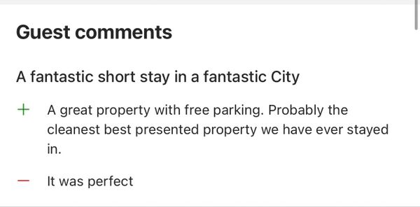 Guest praises a clean, well-presented property with free parking as perfect.