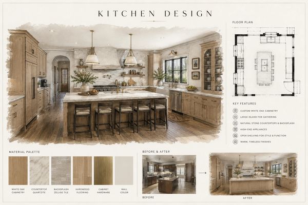 Custom kitchen design plans and interior concepts for a Utah home remodeling project.