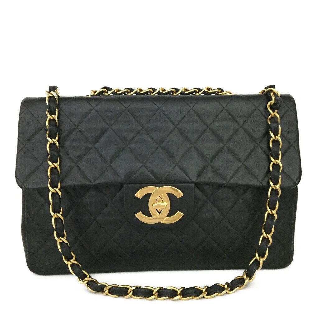 Pre-owned Authentic CHANEL Maxi Jumbo 34 Quilted Matelasse XL Lambskin  w/Chain Shoulder Bag