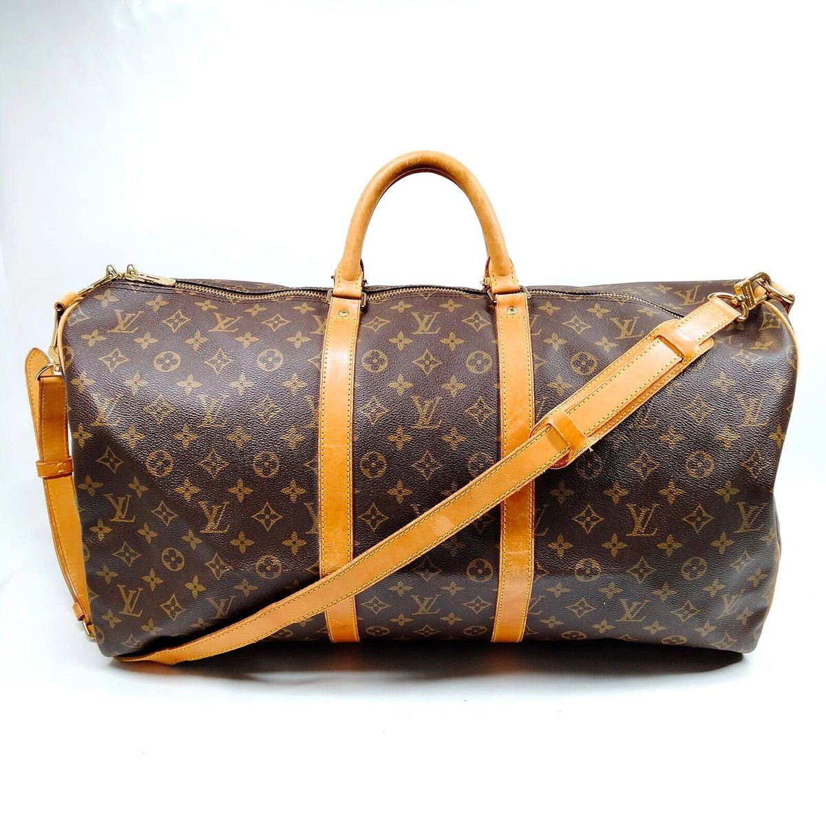 Pre-owned Authentic Louis Vuitton LV Boston Bag Keepall Bandouliere 55  Brown Monogram