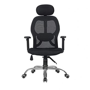 Black ergonomic office chair with mesh back and adjustable features.