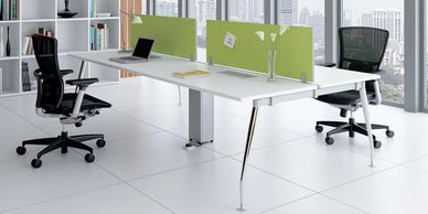 office workstations in Noida with green screens 