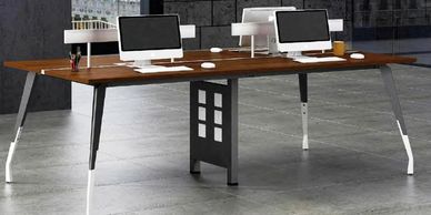 office workstations in Noida with rectangular shape table top and black colour matal legs