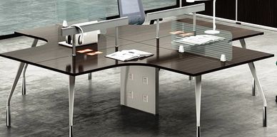 office workstations in Noida with L shape table  with glossy brown finish