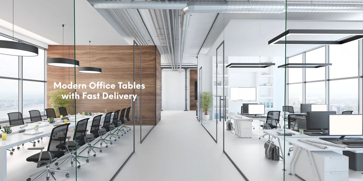 Modern Offices with Tables delivered fast with Lotus Systems