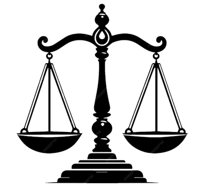 Black silhouette of a classic balance scale symbolizing justice.