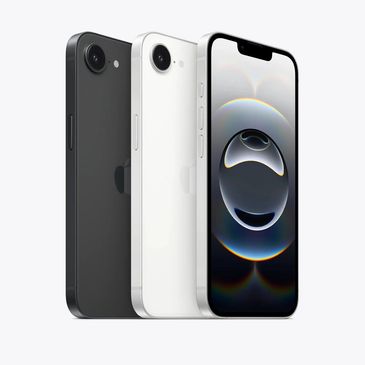 Three iPhones in black, white, and silver colors, showcasing front and back design.