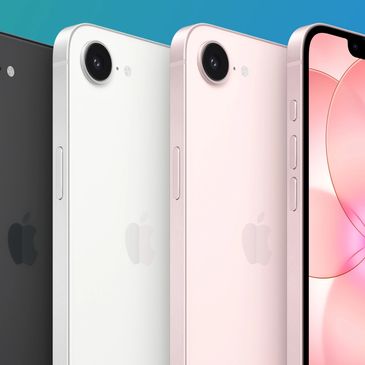 Four iPhones in black, white, pink, and front view with a pink floral wallpaper.
