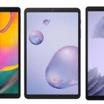 Three different tablets with distinct screen displays.