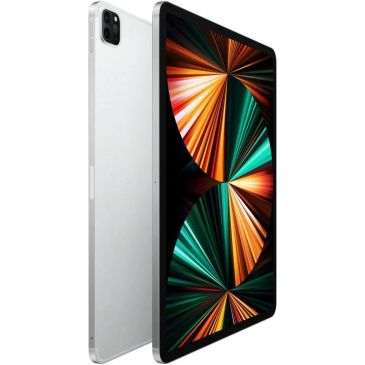 Silver tablet with vibrant abstract display and dual cameras on back.