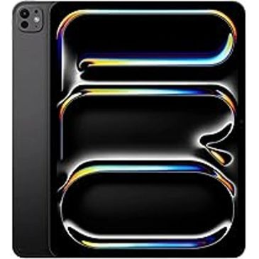 Sleek black tablet with a vibrant, colorful abstract design on the screen.