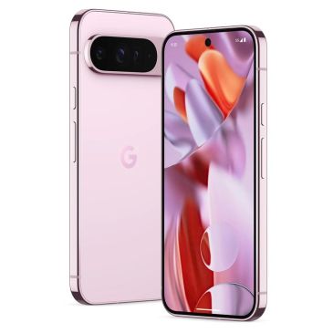 Pink Google Pixel smartphone showing front and back views.