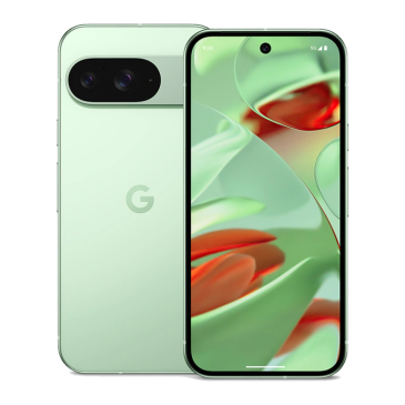 Google Pixel 8 smartphone in green, front and back view.