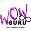 Logo of WOW Guru Innovation Production Agency with creative typography and glasses.