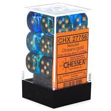 Nebula: 16mm d6 Oceanic/gold Luminary Dice Block (12 dice)
