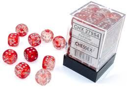 Nebula: 12mm d6 Red/silver Luminary Dice Block (36 dice)