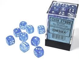Borealis: 12mm d6 Sky Blue/white Luminary Dice Block (36 dice)