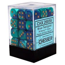 Gemini® 12mm d6 Blue-Teal/gold Dice Block™ (36 dice)