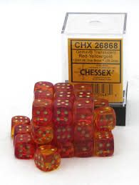 Gemini® 12mm d6 Translucent Red-Yellow/gold Dice Block™ (36 dice)