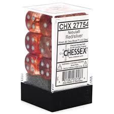 Nebula: 16mm d6 Red/silver Luminary Dice Block (12 dice)