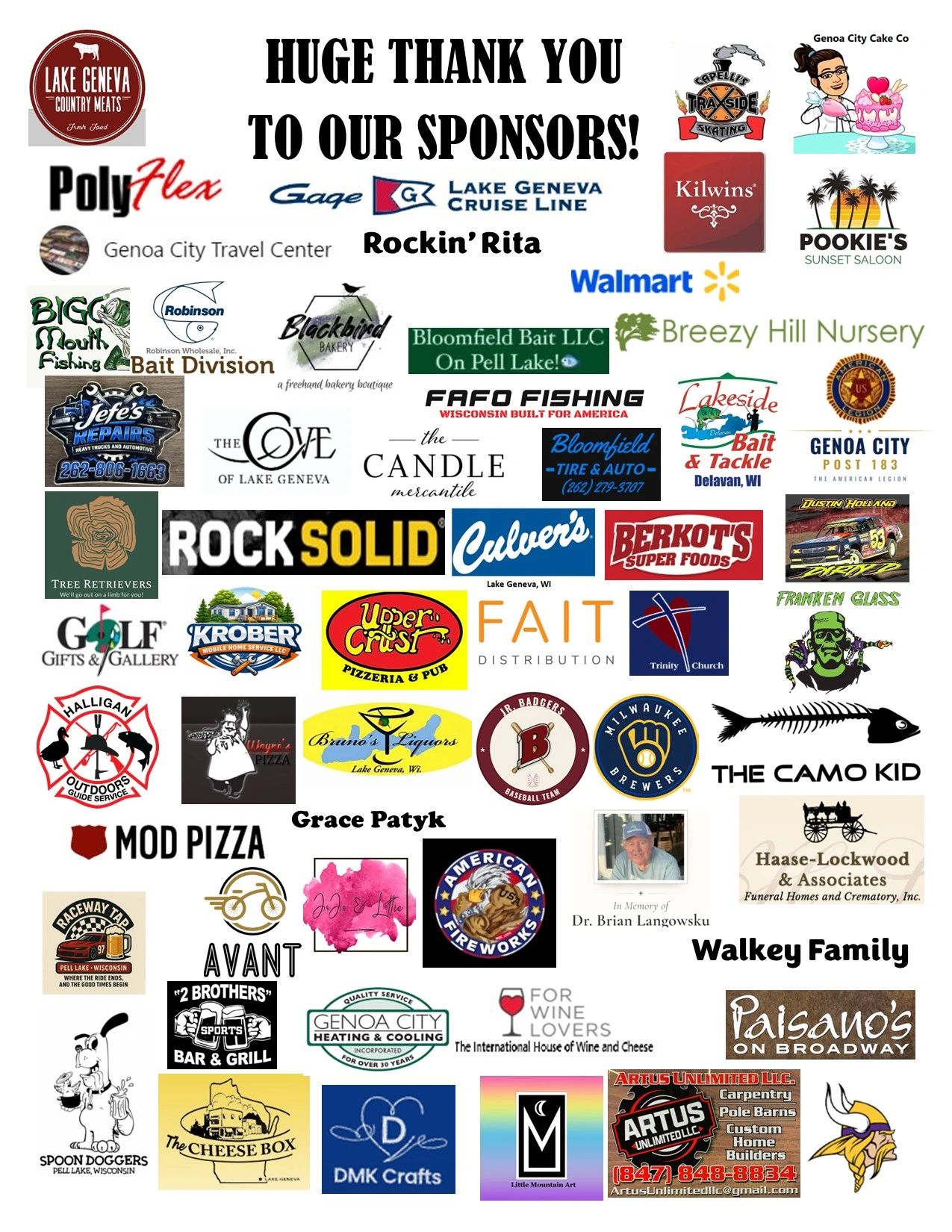 Thank you message with multiple sponsor logos and names.