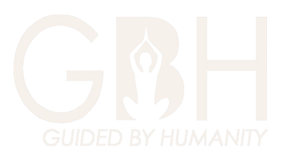 Guided by Humanity logo with person doing lotus pose in the center.