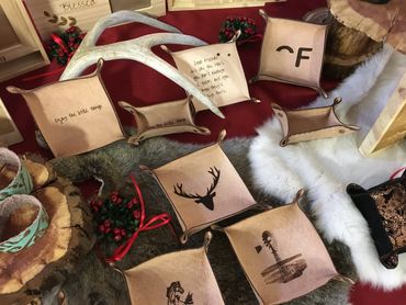 Leather trays, deer, windmill