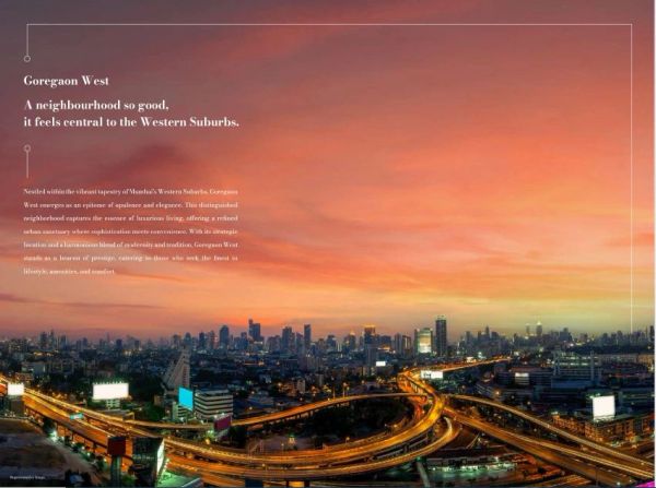 Sunset view over Goregaon West with cityscape and highways.