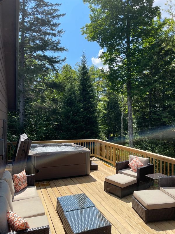 Hot Tub at Luxury Cabin Rental- ADK Camp Cardinal