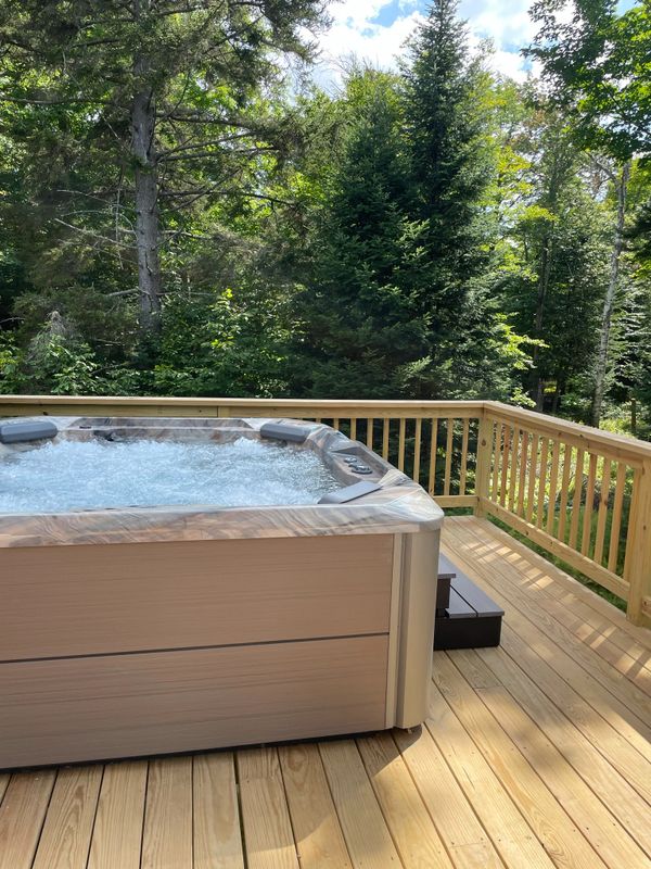 Hot Tub at Luxury Cabin Rental- ADK Camp Cardinal