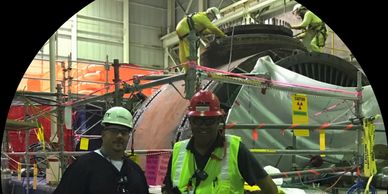 An industrial safety coworker and I during a maintenance outage on the turbine replacement project 