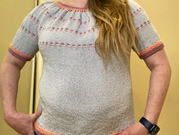 Knit t-shirt with partial stripes in the yoke