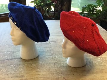 Red and blue berets with sequins