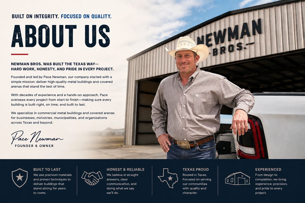 Founder Pace Newman stands confidently in front of Newman Bros. building.